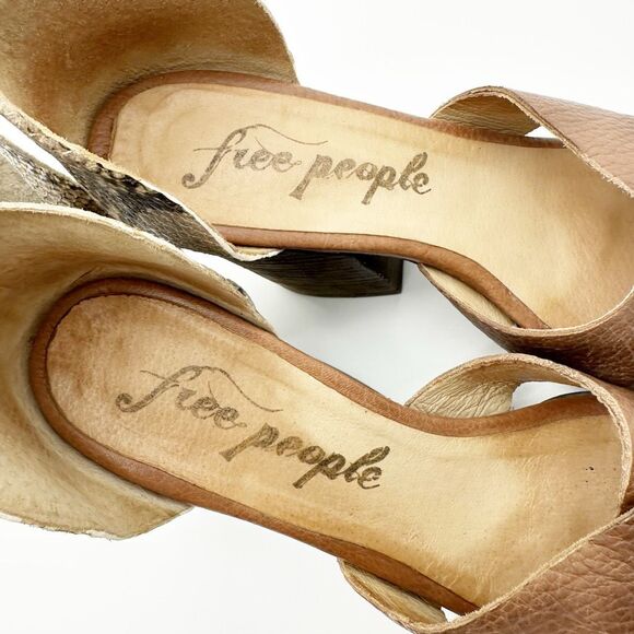 FREE PEOPLE Sancerre Platform Heels Size 38 Sandal Ankle Wrap Python Snakeskin - Picture 7 of 14